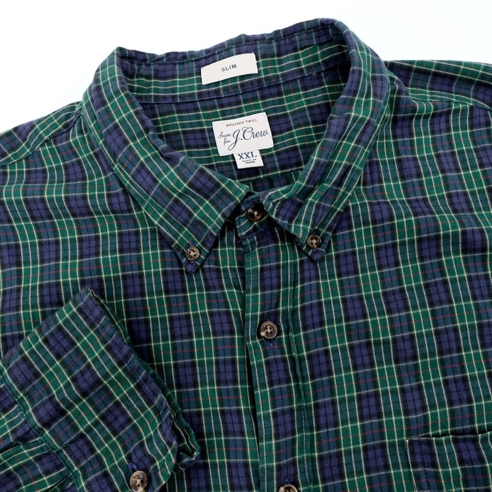 J Crew Brushed Twill Plaid Flannel Shirt Long Sleeve Button Down  Mens‎ Slim XXL
